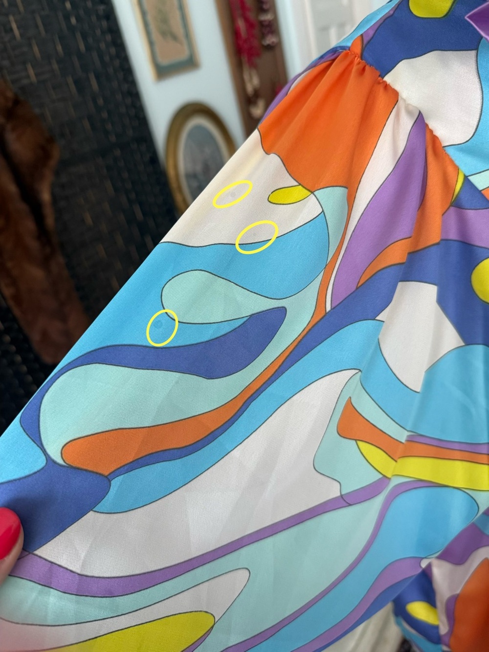 🌈✨ Adrienne Abstract Puff Sleeve Babydoll Blouse Retro Mod Small - Picture 12 of 12